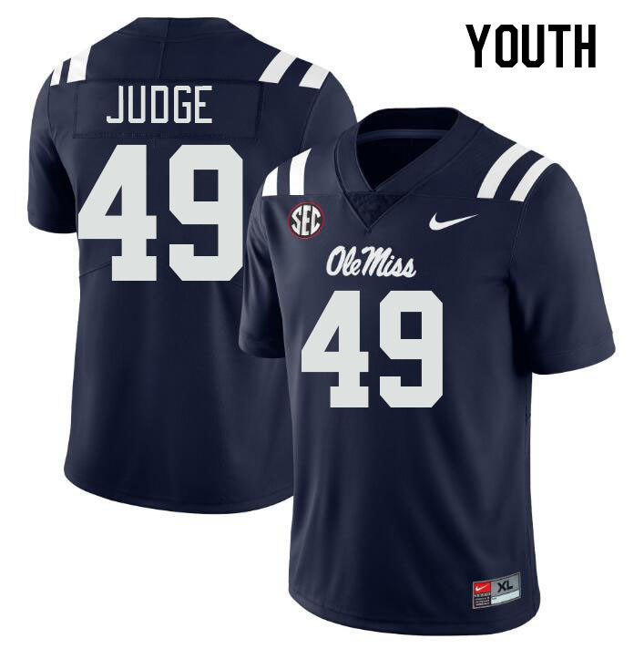 Youth #49 Sean Judge Ole Miss Rebels College Football Jerseys Stitched-Navy